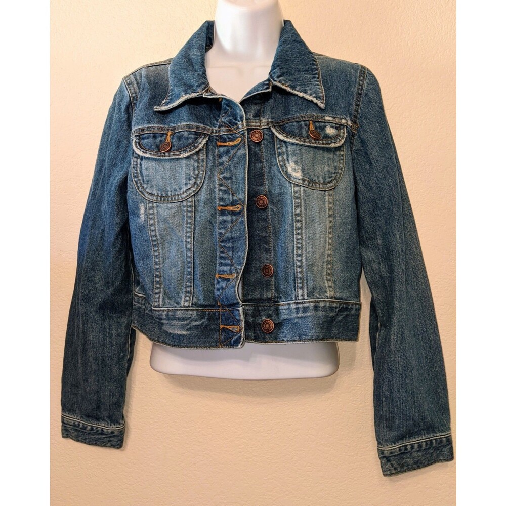 Vintage Old Navy Denim Jacket Ranch Trucker Distressed Western Size Medium